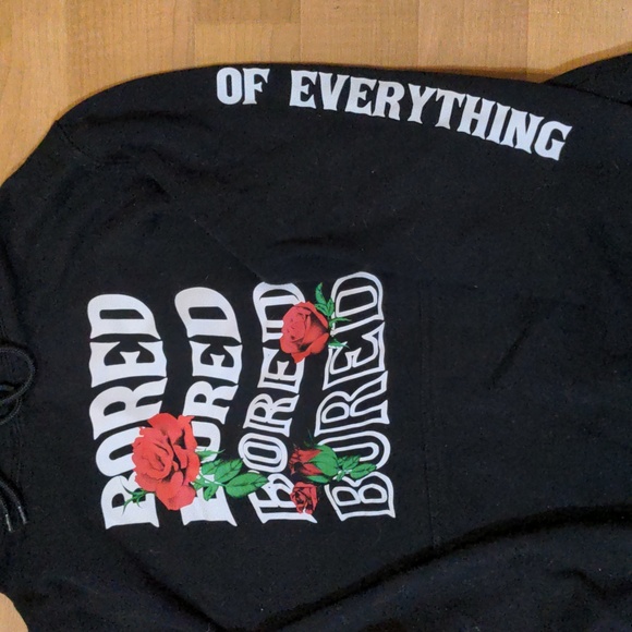 Black Bored Roses Sweatshirt Hoodie M - Picture 2 of 2